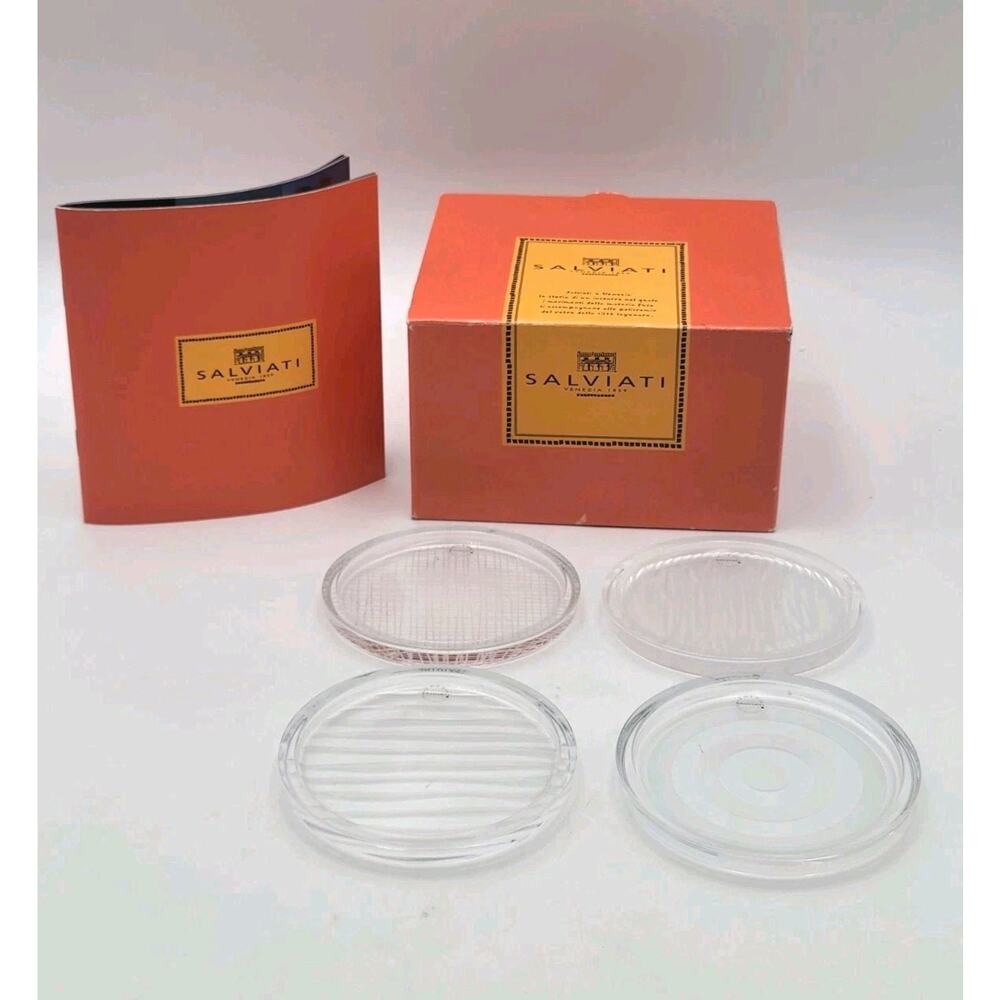 Salviati Venezia Set of 4 Crystal Coasters Art Glass with Box Vintage Italy